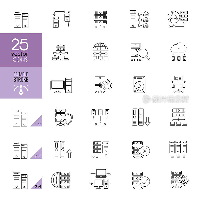 Network and Server Icons. Editable Stroke.